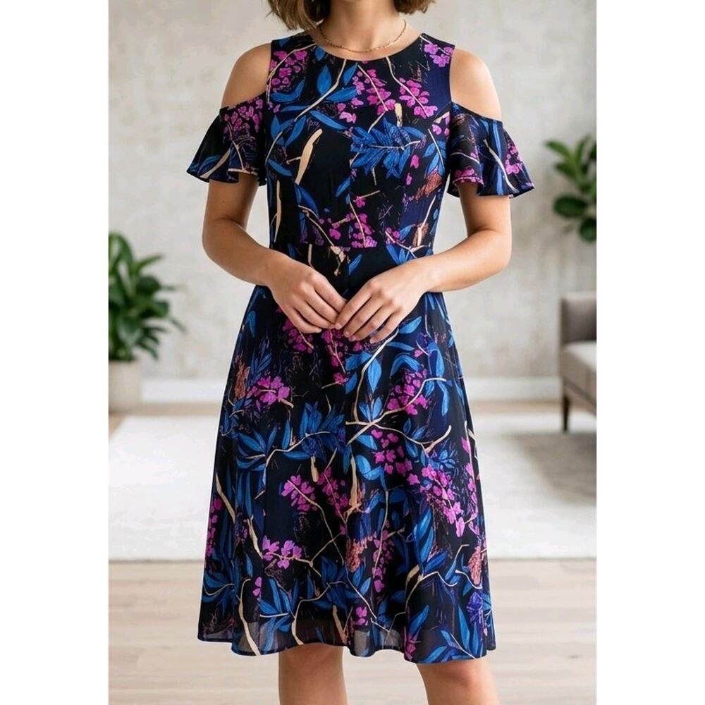 Anthropologie Maeve Elia floral print cold shoulder dress Us Size 6 Romantic